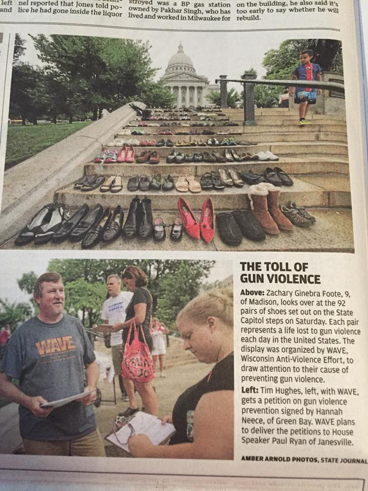 Media Highlights The Toll of Gun Violence. A newspaper clipping shows two images of a WAVE event. 