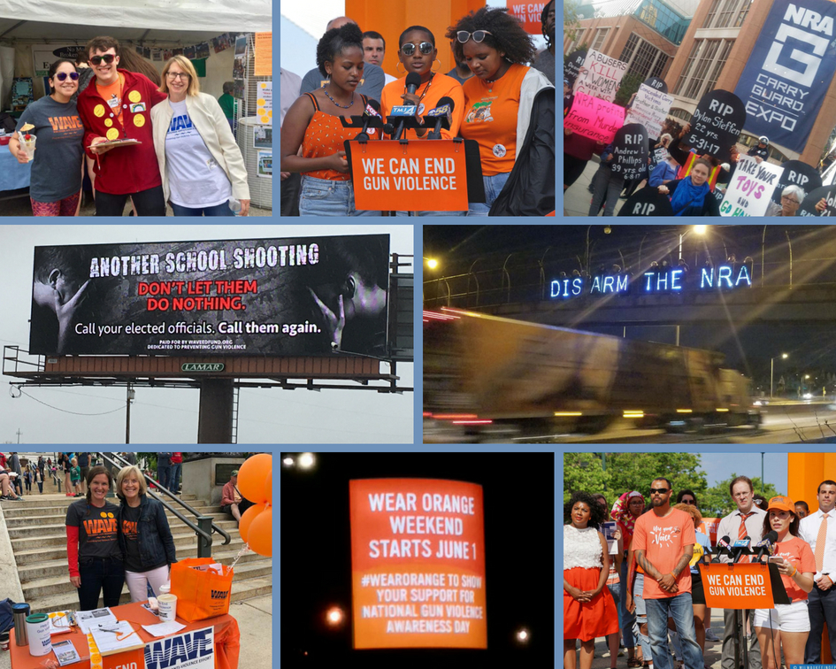 A photo collage shows various events hosted throughout 2018 with the goal of raising awareness about gun violence