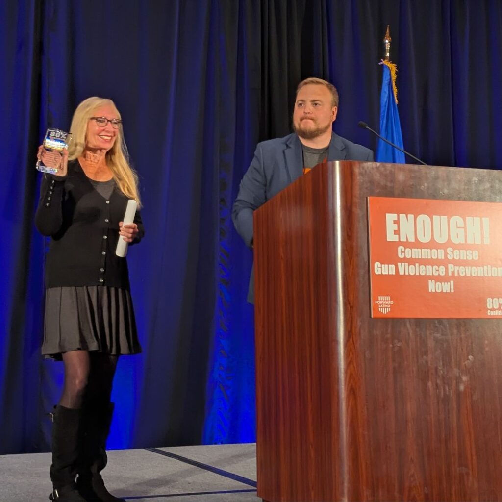 Executive Director Jeri Bonavia receives a Lifetime Achievement Award at the 2025 Emergency Gun Violence Summit